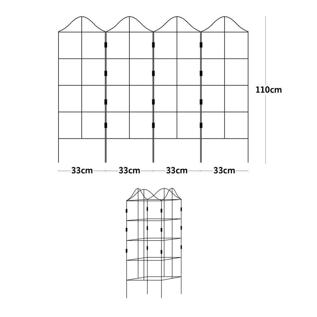 Line drawing of Haxnicks Fold-a-frame plant support frame with dimensions