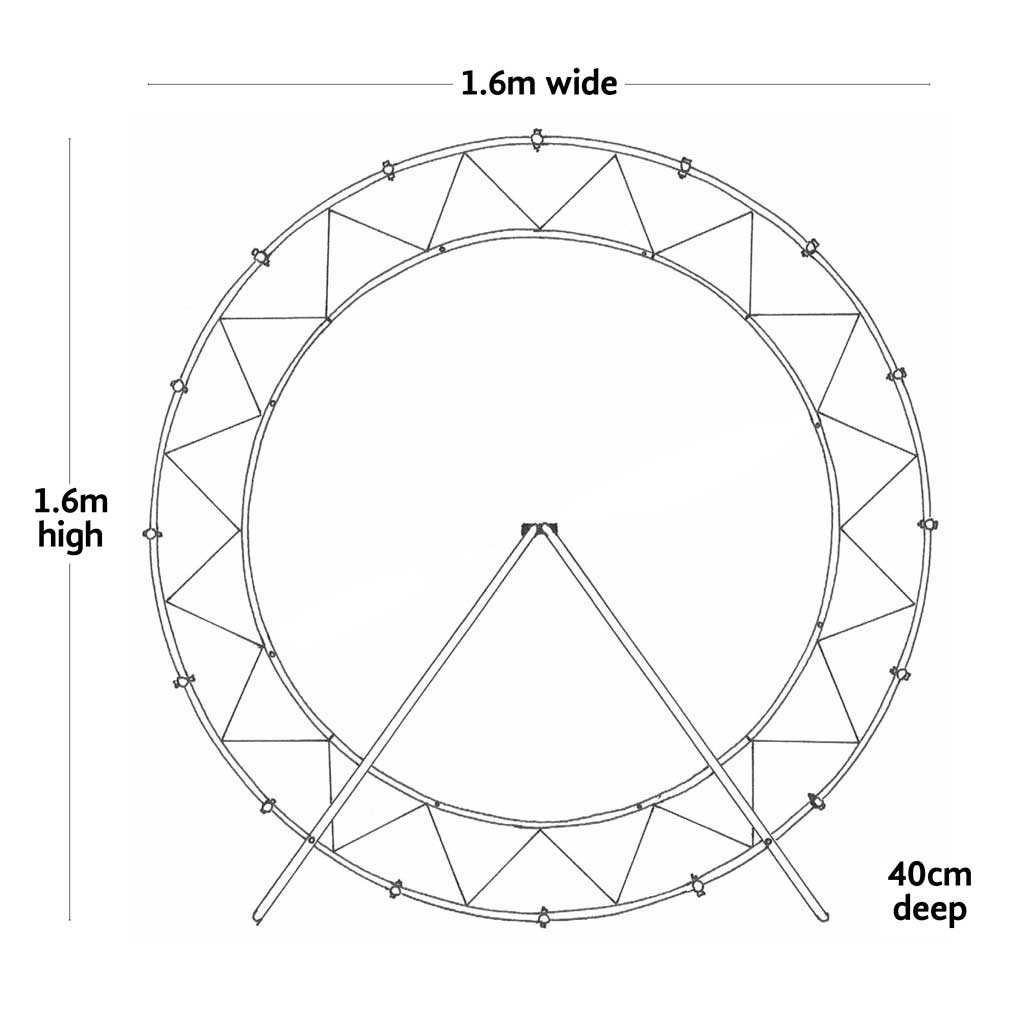 Line drawing of Haxnicks London Eye plant support frame with dimensions