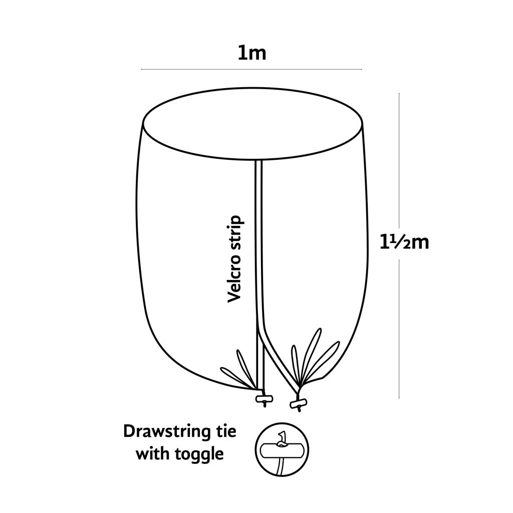 Line drawing of Haxnicks fruit protection net with dimensions