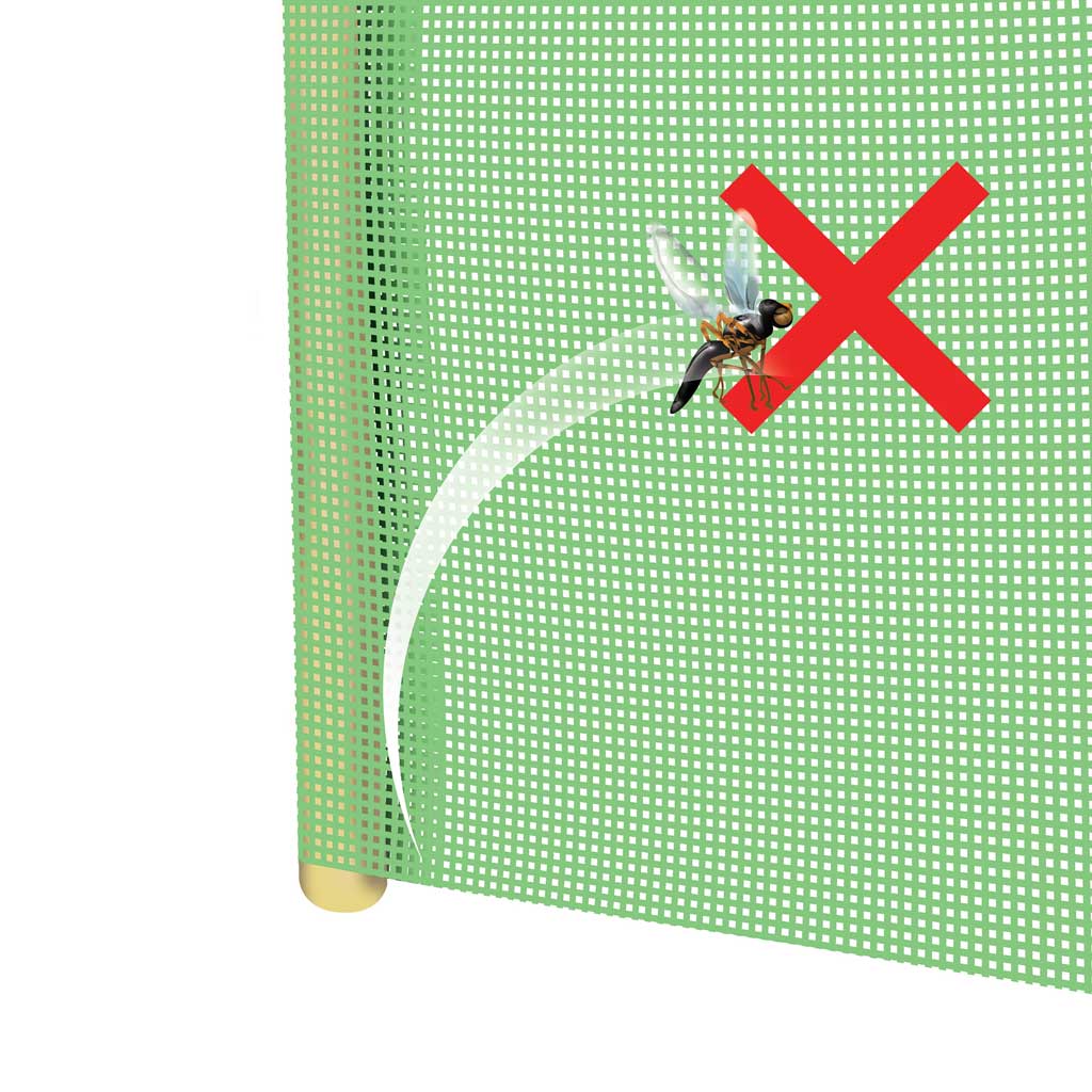 Close up of a carrot fly on Micromesh netting plant protection netting