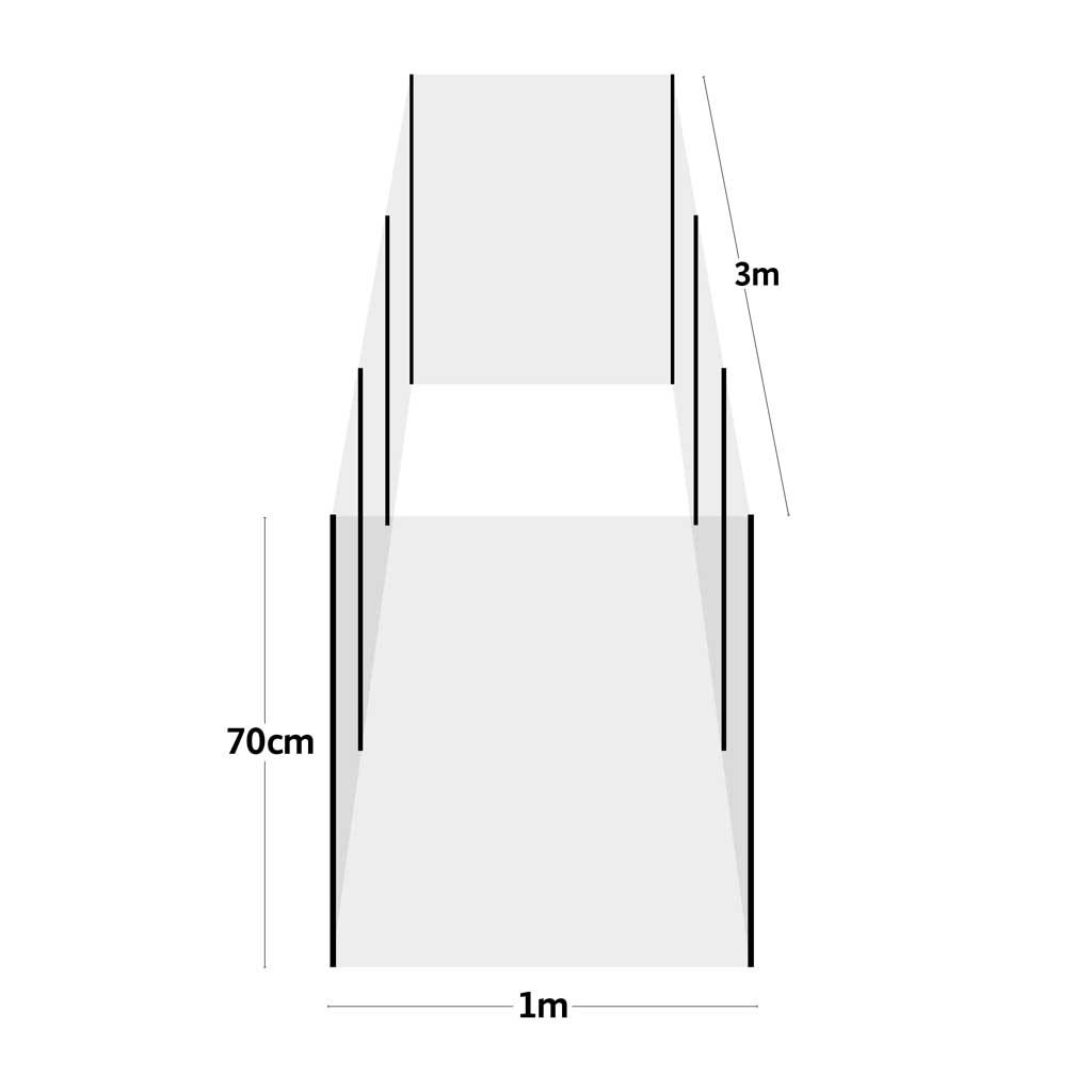 Line drawing of a Haxnicks pest and wind barrier plant protection with dimensions
