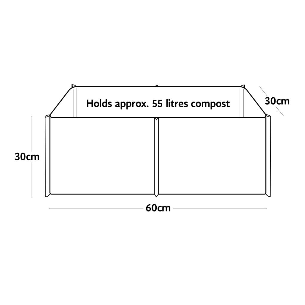 Line drawing of a 55L pea and bean garden planter
