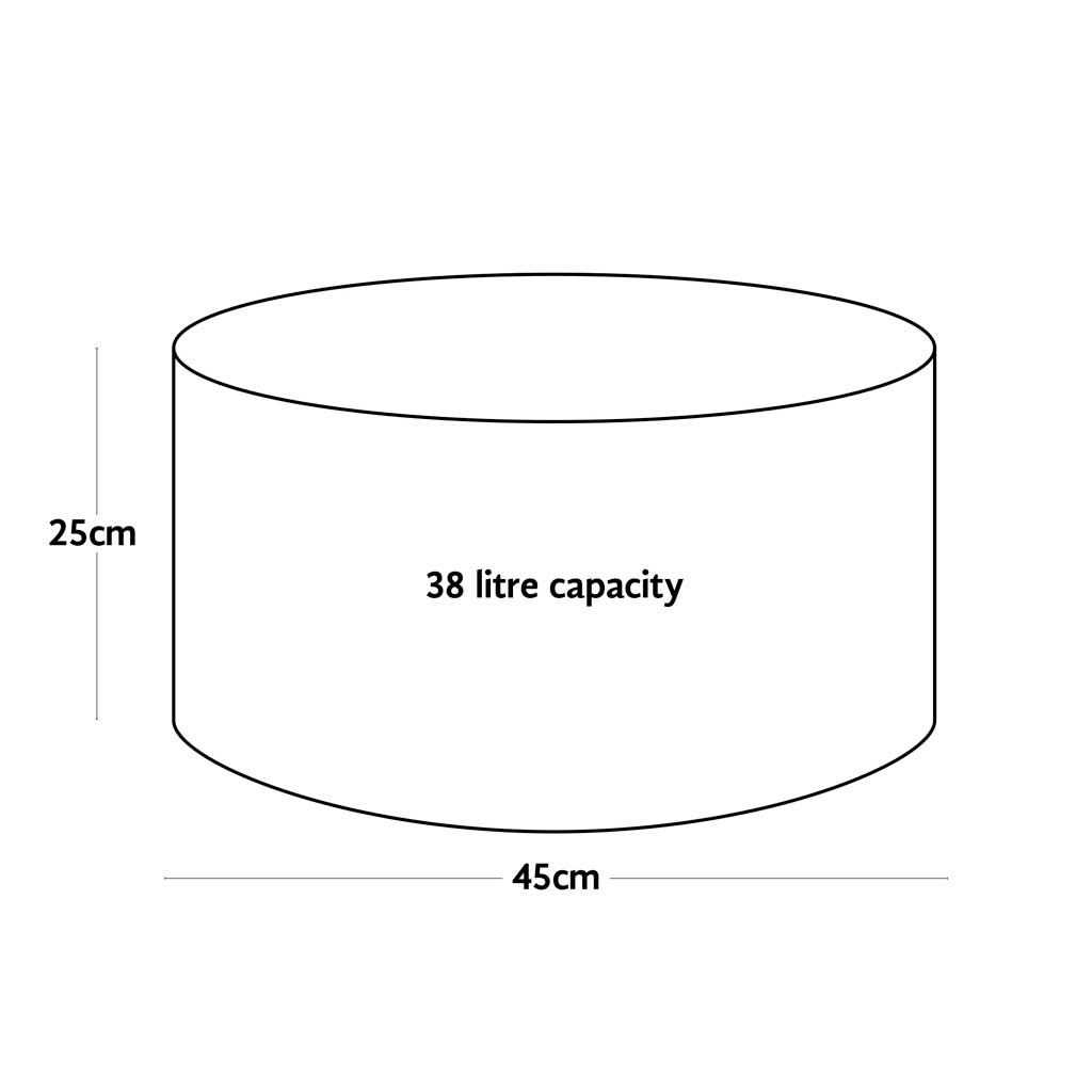 Line drawing of a 38L Vigoroot garden planter
