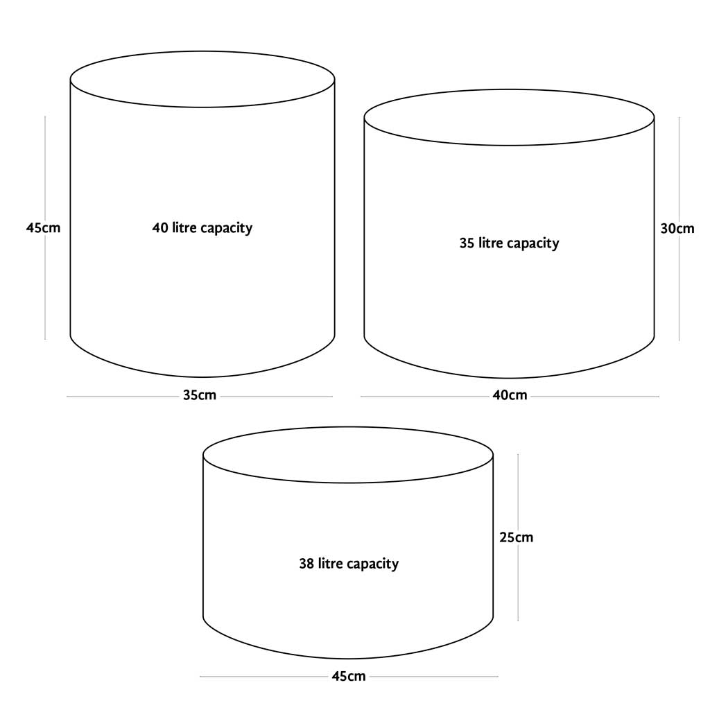 Diagram of 3 Haxnicks Vegetable Patio Planters with dimensions