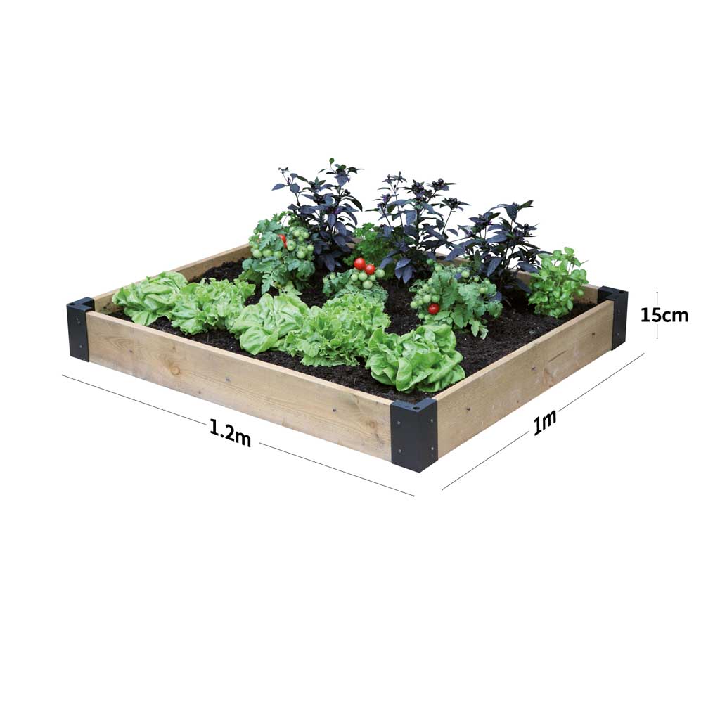 Diagram of Haxnicks raised bed plant base with dimensions