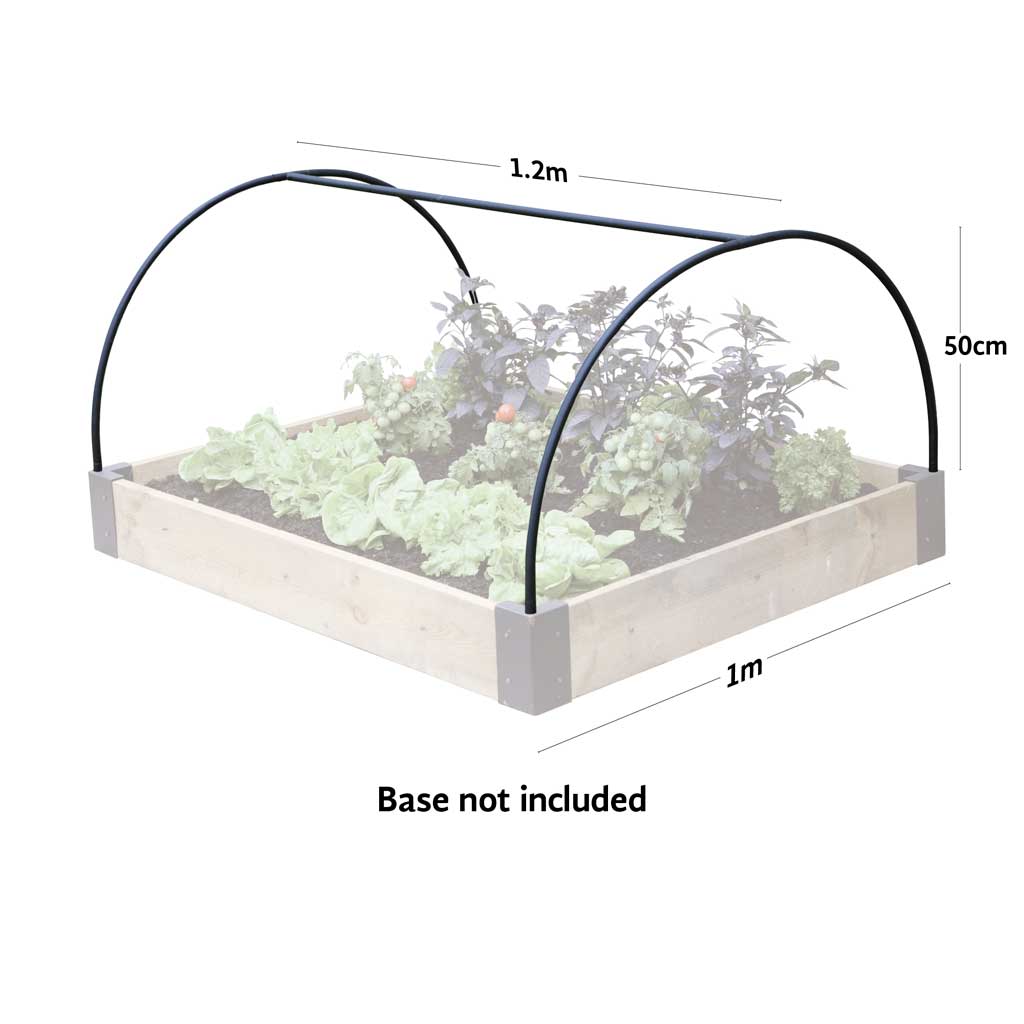 Diagram of Haxnicks raised bed plant protection frame with dimensions