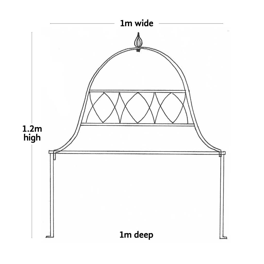 Line drawing of Haxnicks Steel square ornamental plant support frame with dimensions