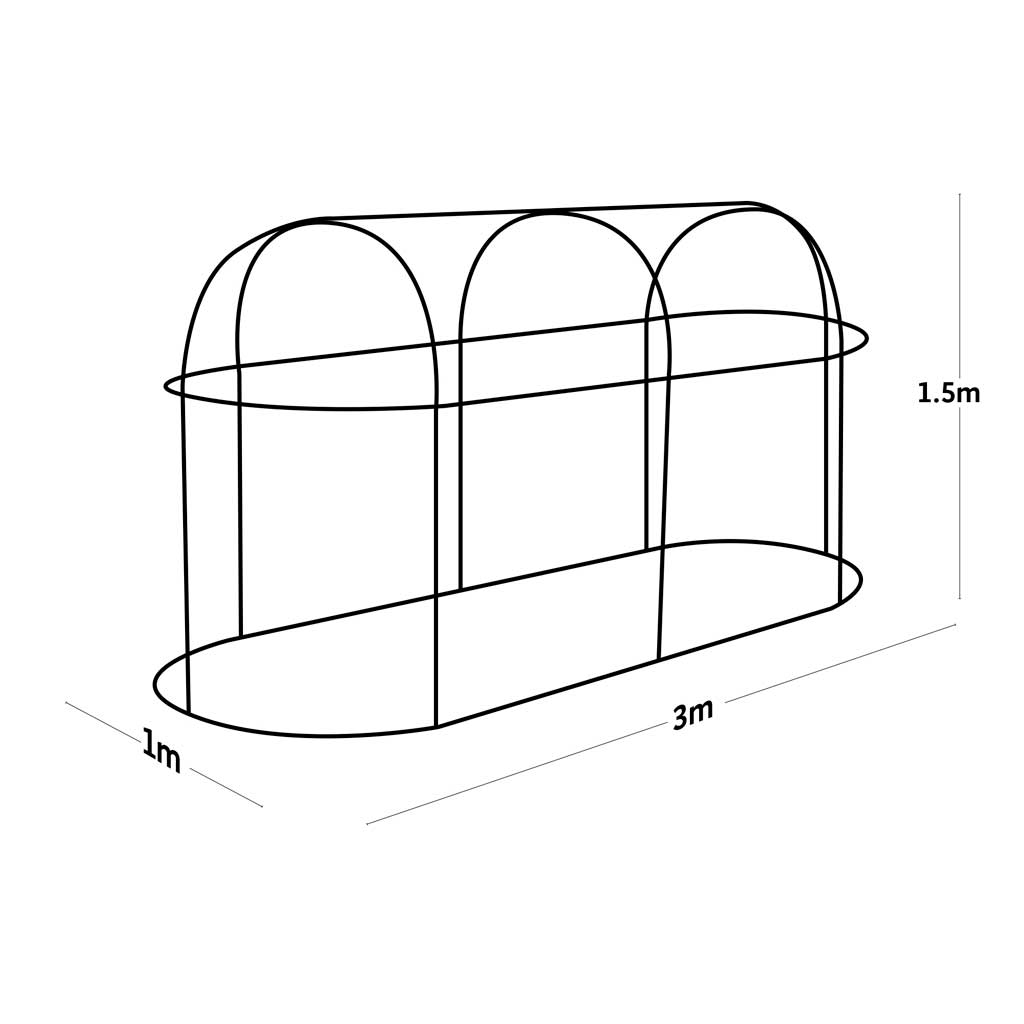 Line drawing of Haxnicks Steel Long Fruit cage with dimensions