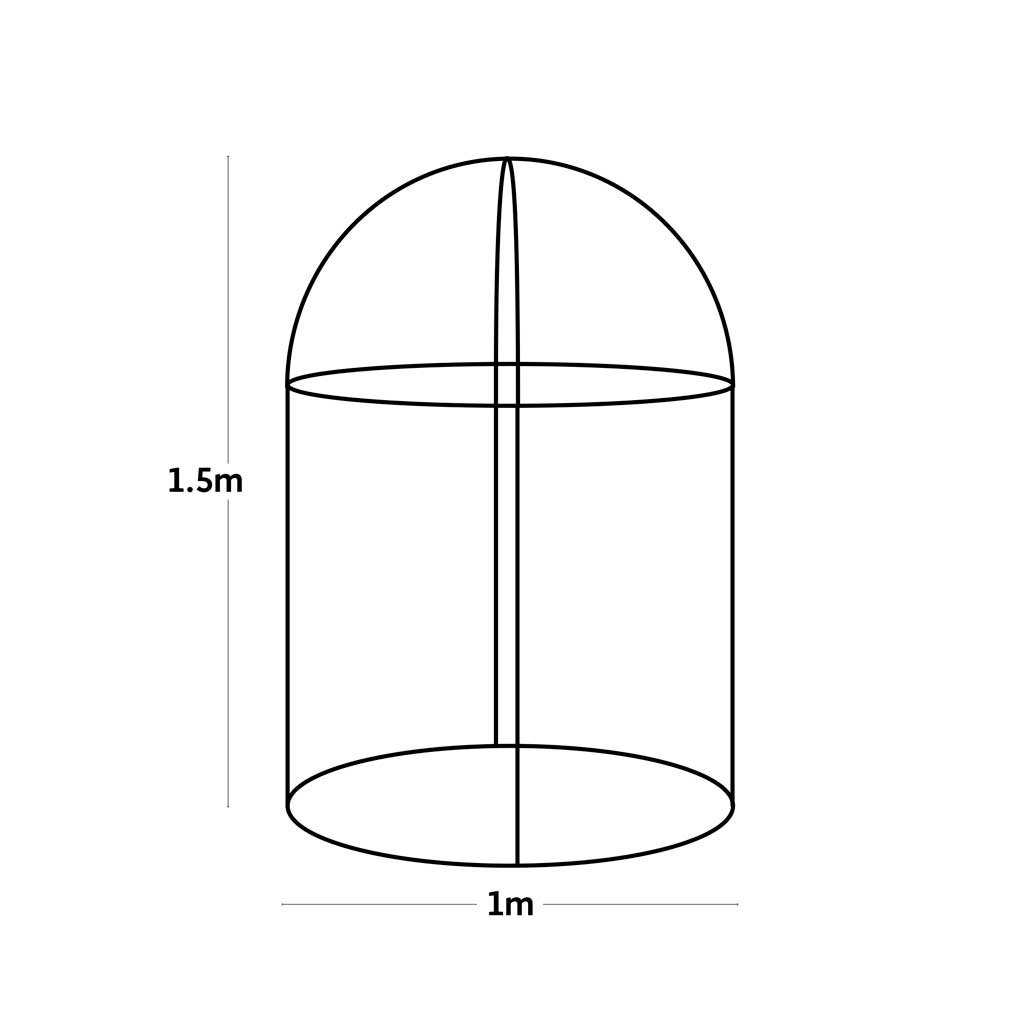 Line drawing of Haxnicks Steel round fruit cage with dimensions