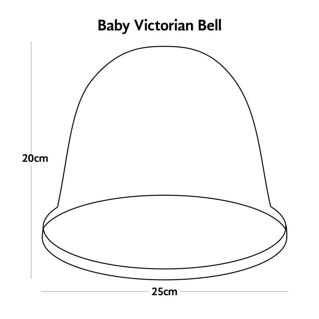 Line drawing of a Haxnicks Baby Victorian Bell Cloche with dimensions