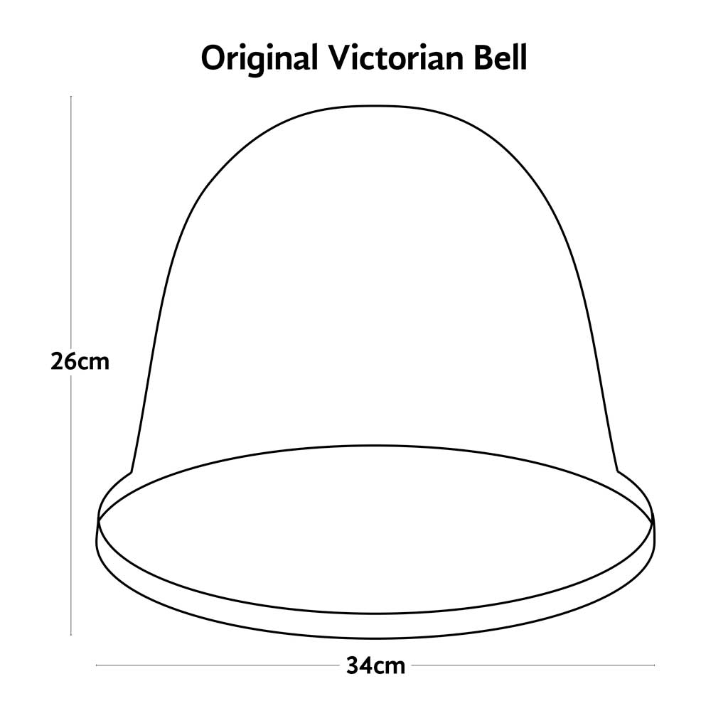 Line drawing of a Haxnicks Original Victorian Bell Cloche with dimensions