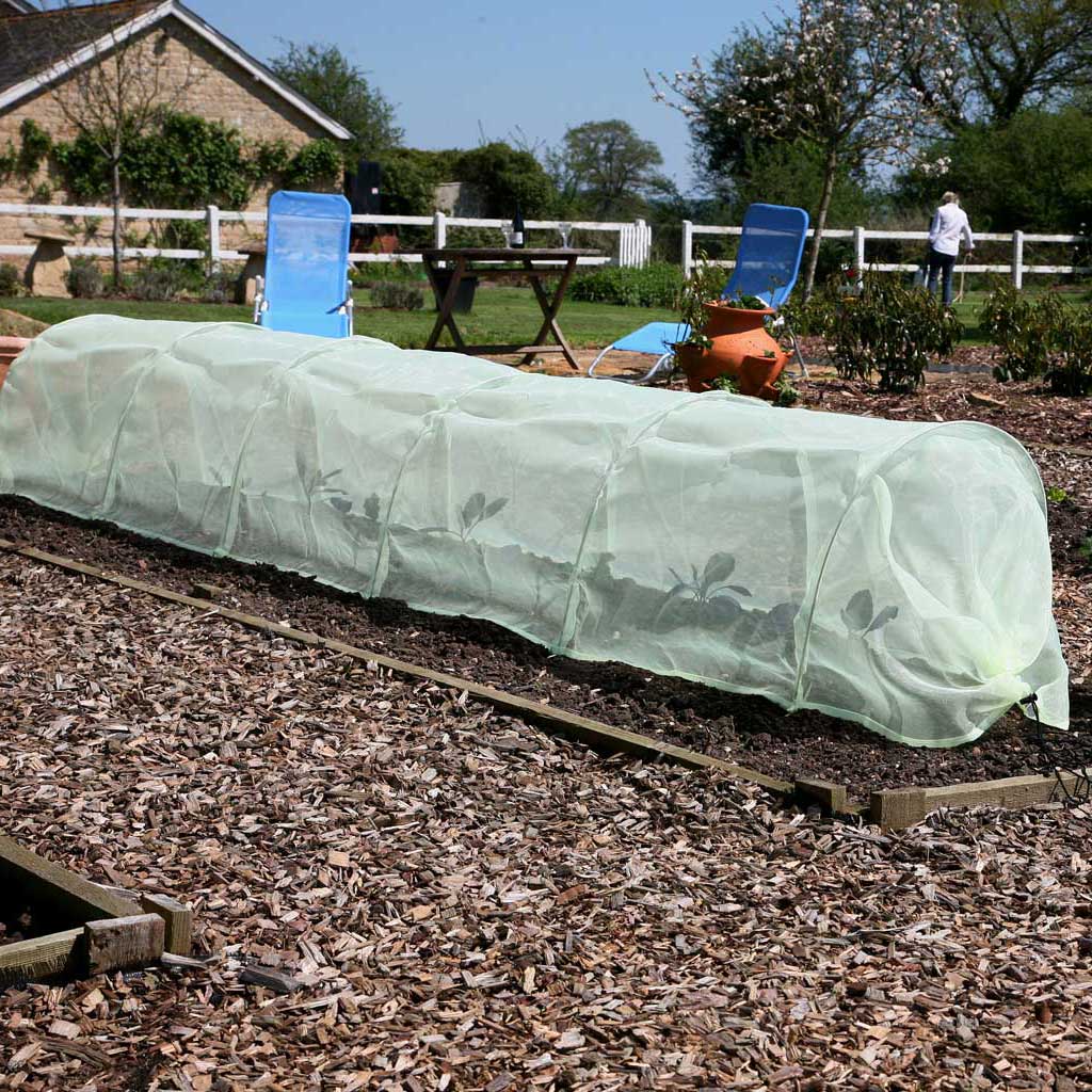 Haxnicks- giant Easy Micromesh Tunnel- in use on raised bed -