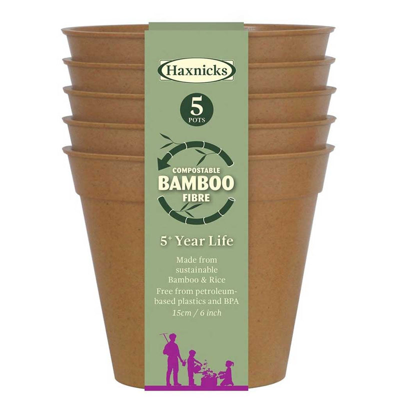 Haxnicks- Bamboo Pot and Saucer 6" (5 pack) - terracotta pot packshot